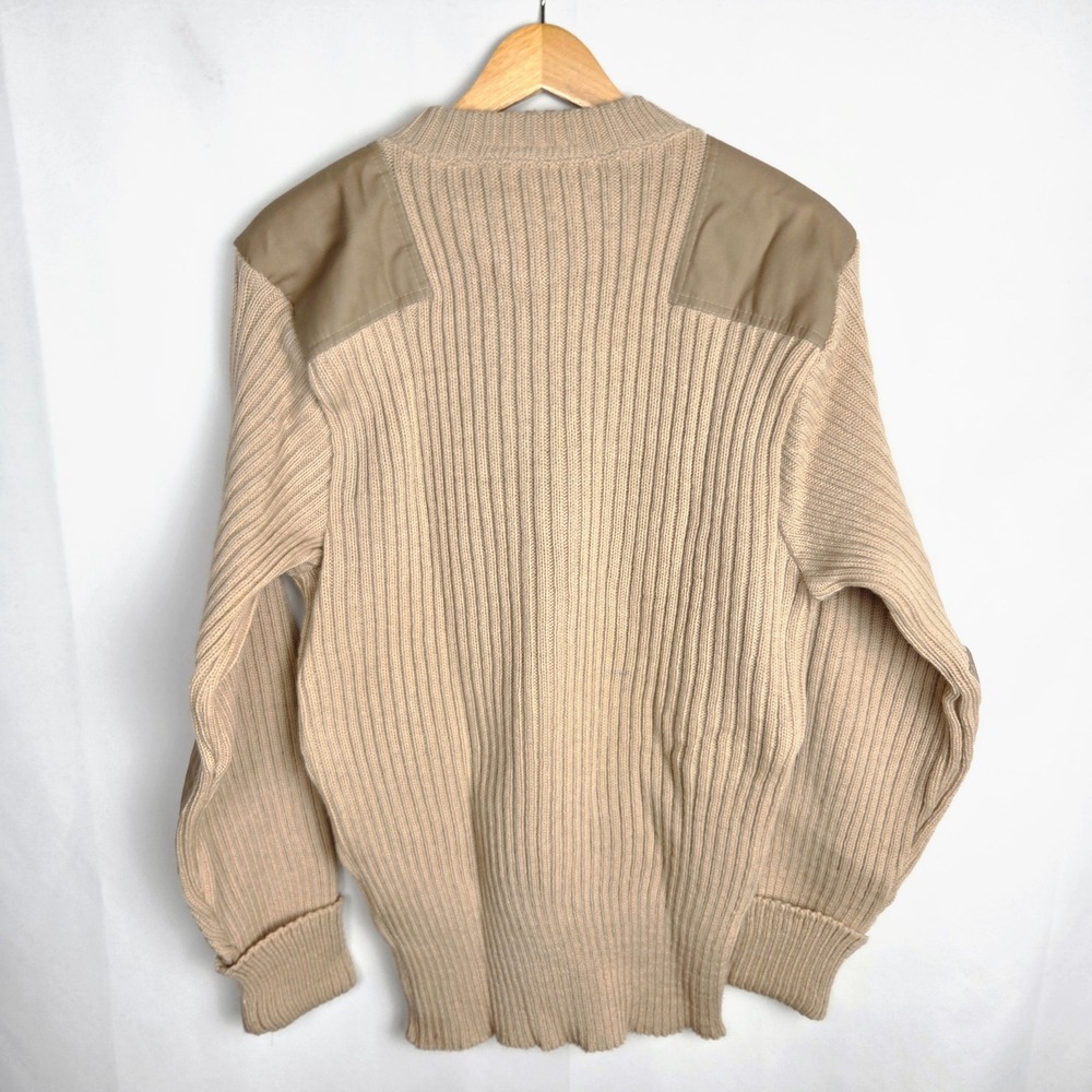 LL Bean Commando Vintage 80s Sweater Large Tan Wool From England Patches Preppy - Picture 4 of 9